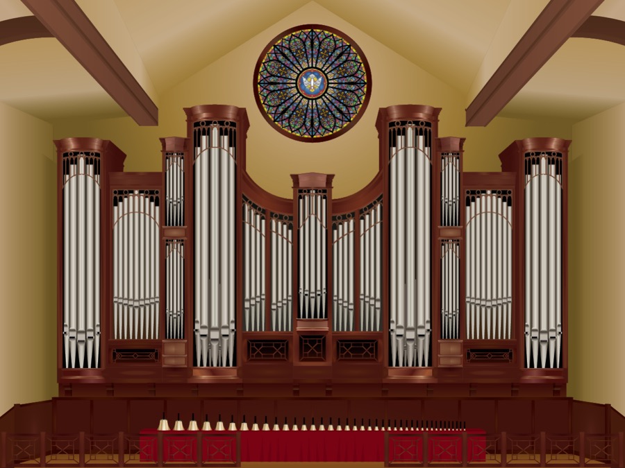 The LeTourneau organ of Christ Church in Louisville. The organ case is designed in a classic manner commonly seen throughout Europe.
